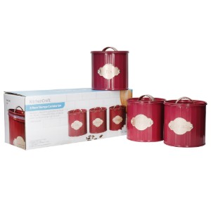 Set of 3 containers for tea, coffee and sugar, 1L, Burgundy - Kitchen Craft