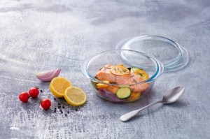 Ümmargune nõu, valmistatud kuumakindlast klaasist, 1,6 l + 0,5 l, "4 in 1" - Pyrex