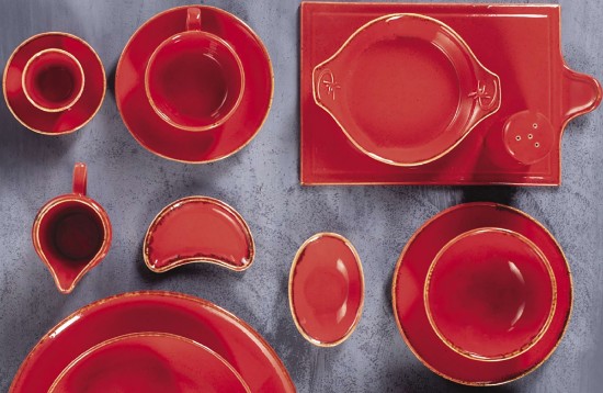 Teller zum Servieren des Frühstücks, Porzellan, 13 × 8,5 cm, rot, "Seasons" - Porland