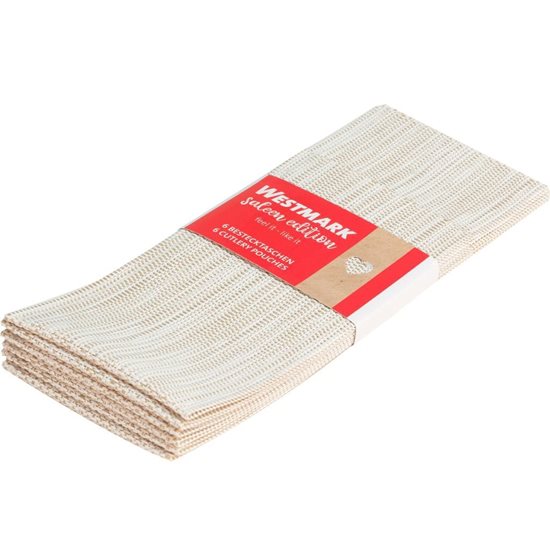 Conjunto de 6 envelopes talheres, "Uni", 24 x 9 cm, plástico, Bege/Branco - marca Saleen