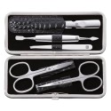 Set de manicura de 5 piezas, acero inoxidable, estuche de cuero, negro