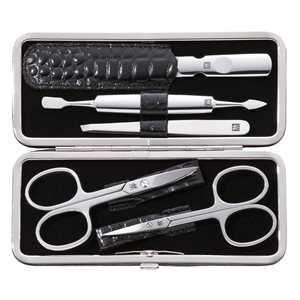 Conjunto de manicure 5 peças, aço inoxidável, estojo de couro, preto, Classic Inox - Zwilling