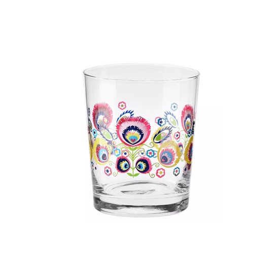 Ensemble de 6 verres à boire avec modèle Lowicz, en verre, 250 ml, "Folk" - Krosno