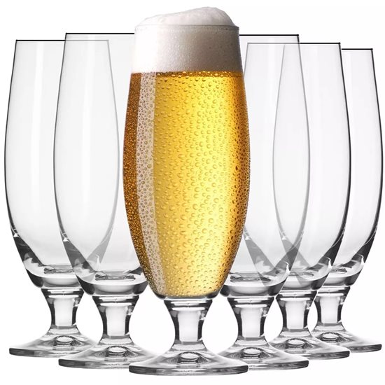 Set 6 pahare bere, sticla cristalina, 500ml, "Elite" - Krosno