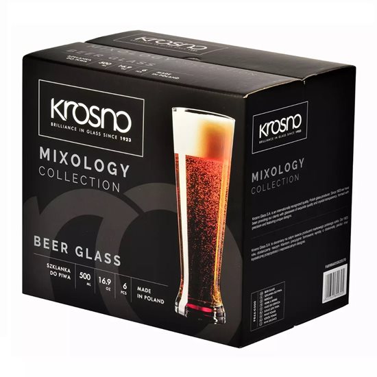 6-piece Pilsner beer glass set, made of glass, 500ml, "Mixology" - Krosno