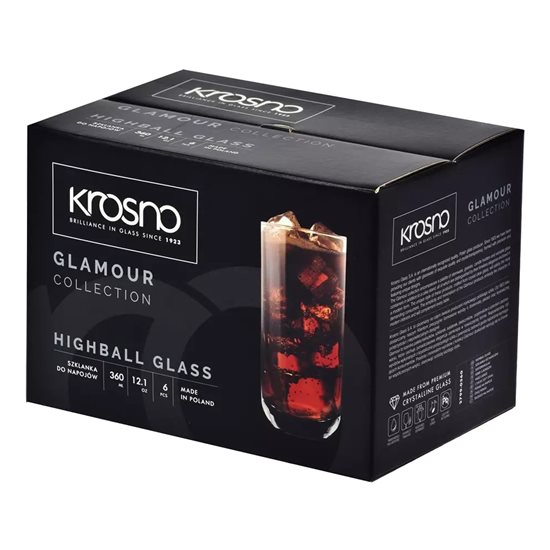 Conjunto de copos "long drink" 6 peças, vidro cristalino, 360ml, "Glamour" - Krosno