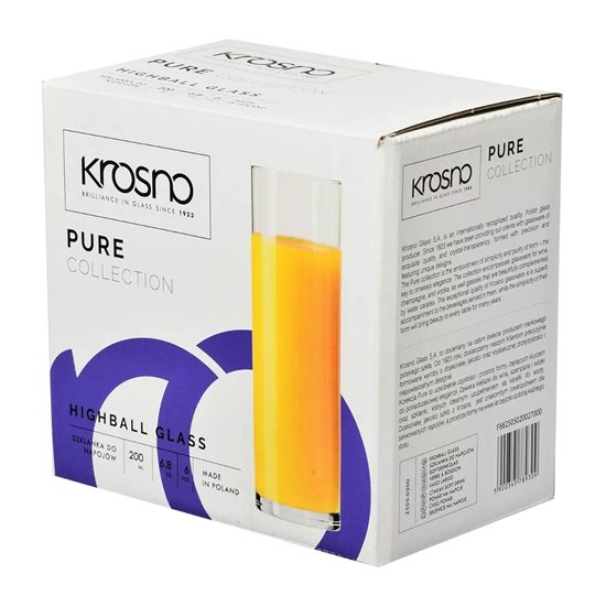 Juego de 6 vasos altos de vidrio, 200ml, "Pure" - Krosno