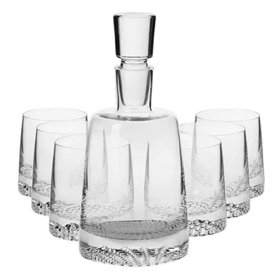 7-delt whiskysæt, lavet af krystallinsk glas, "Fjord" - Krosno