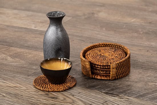 6-piece cup coaster set, 10 cm, Natural - Tiseco