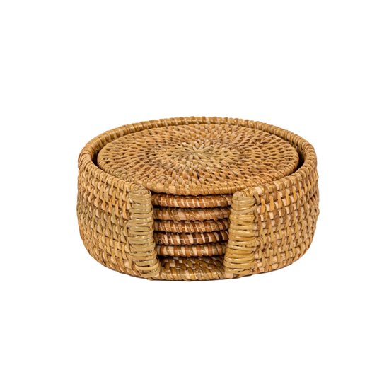 Sraith coaster cupán 6-píosa, 10 cm, Natural - Tiseco