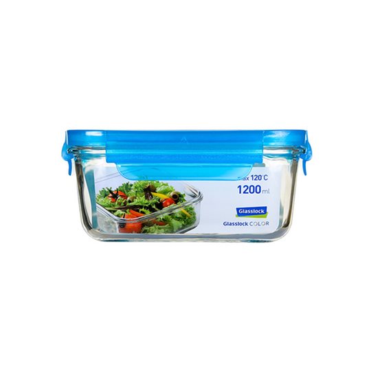 Récipient alimentaire carré, verre, 1200ml, Bleu, "Color" - Glasslock