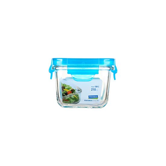 Fyrkantig matförvaringsbehållare, glas, 210ml, Blå, "Color" - Glaslås