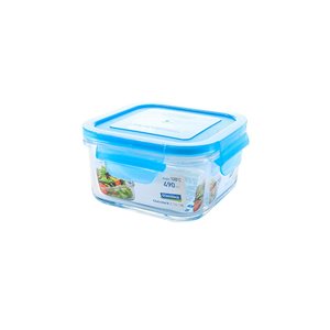 Square food storage container, glass, 490ml, Blue, "Color" - Glasslock