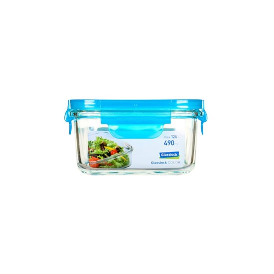 Récipient alimentaire carré, verre, 490ml, Bleu, "Color" - Glasslock