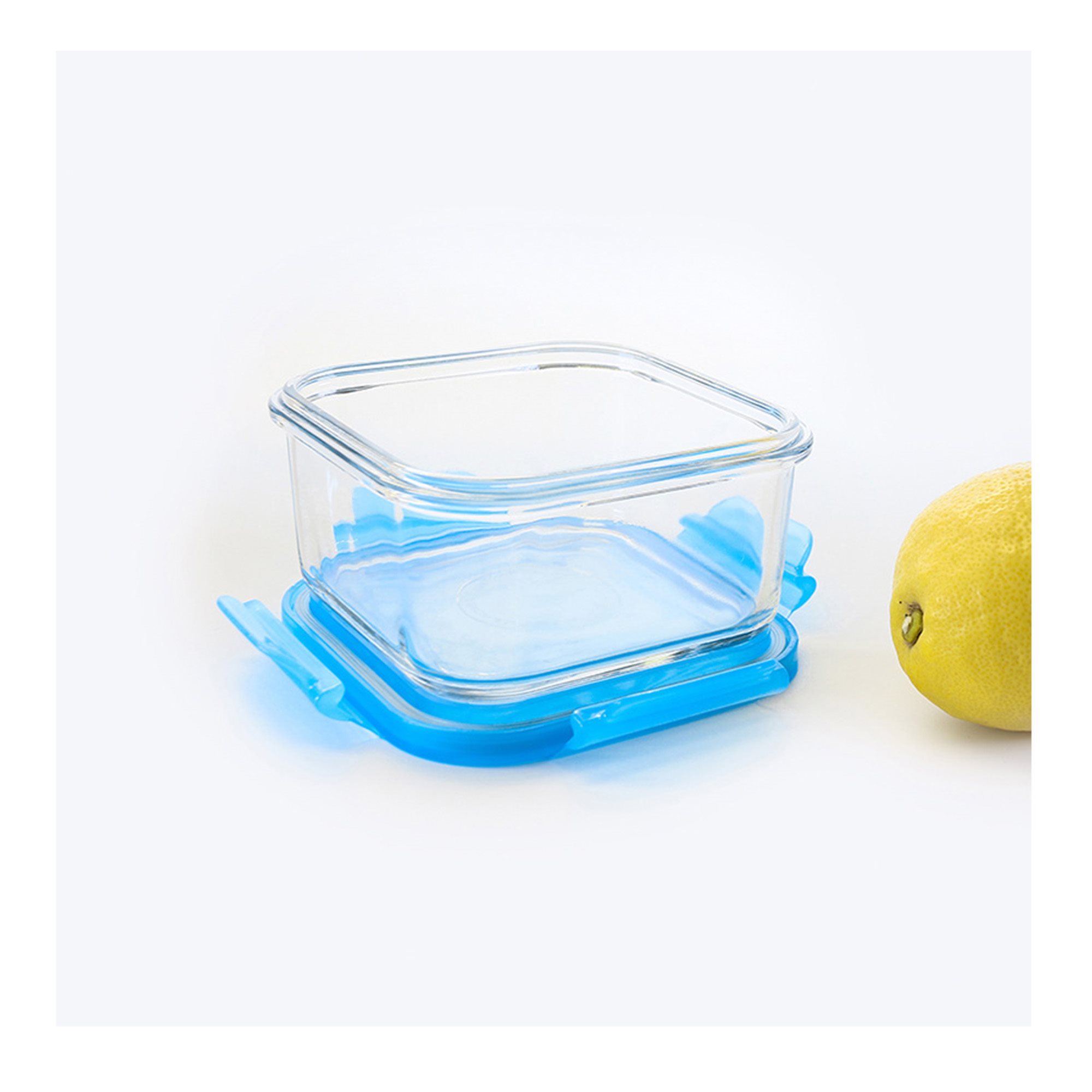 Square food storage container, glass, 490ml, Blue, Color