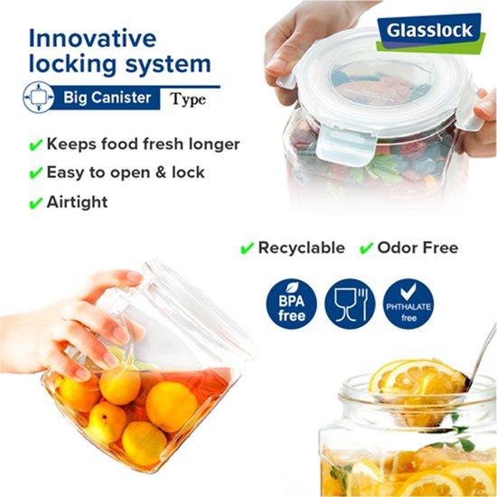 Контейнер для хранения пищевых продуктов, стекло, 1500мл, "Большая канистра" - Glasslock