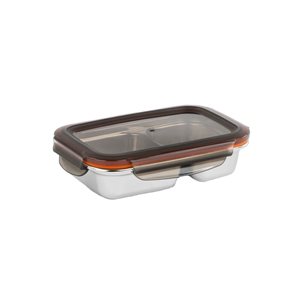 Rectangular food storage container, compartmentalized, stainless steel, 220 ml, "TO GO" range - Cuitisan