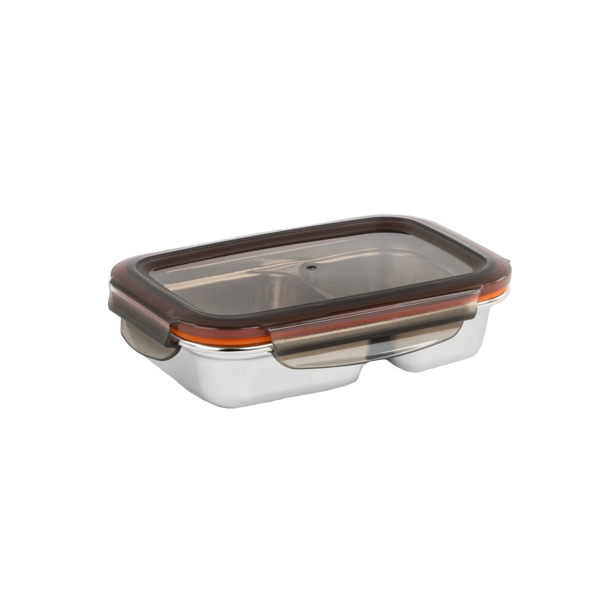 Rectangular food storage container, compartmentalized, stainless