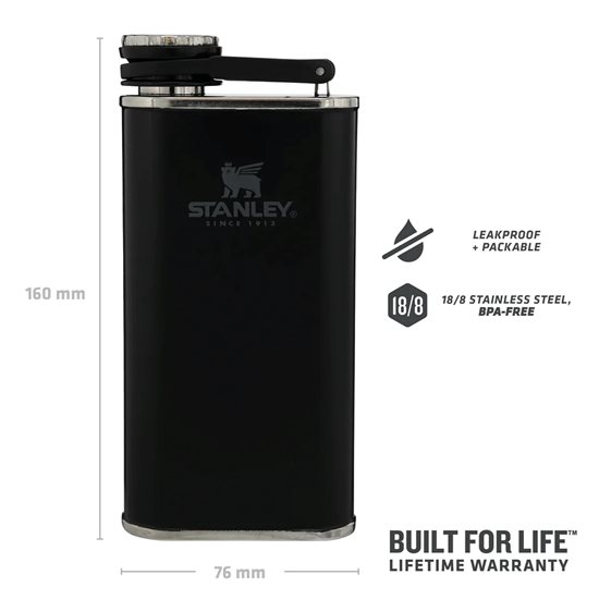 Hip flask, stainless steel, 230 ml, "Classic", Matte Black – Stanley