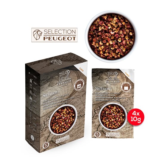 Juego de 4 sobres de pimienta roja de Sichuan, 4x10g, "Spices" - Peugeot