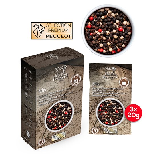 Set di 3 sacchetti di miscela di pepe in grani per carne rossa, 3 × 20g, Spices - Peugeot