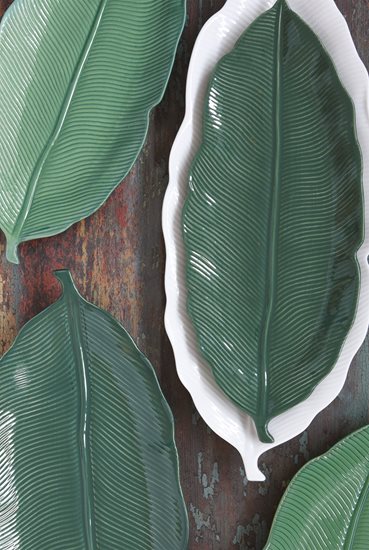 Porcelanowy talerz "Leaves Light Green", 47 x 19 cm - Nuova R2S 
