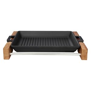 Grill tray, cast iron, 26 x 32 cm, with wooden stand - LAVA