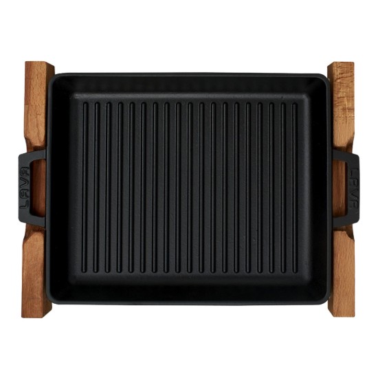 Grillbak, gietijzer, 26 x 32 cm, met houten voet - LAVA