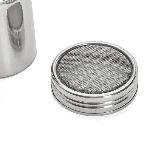 Recipiente para polvilhar temperos, com peneira, aço inox, 7 × 10 cm - de Buyer