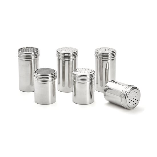 Recipiente para polvilhar temperos, com peneira, aço inox, 7 × 13 cm/2,5 mm - de Buyer