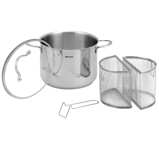 Panela para massa, com 2 cestos, aço inox, 22cm/6L - Zokura