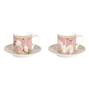 Set of 2 coffee cups with saucers, porcelain, 75ml, "Dancing Herons" - Nuova R2S
