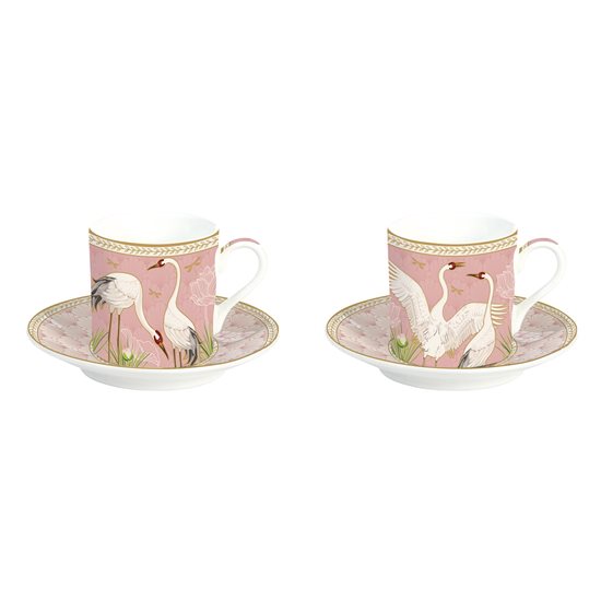 2 kafijas tasīšu komplekts ar apakštasītēm, porcelāns, 75ml, "Dancing Herons" - Nuova R2S