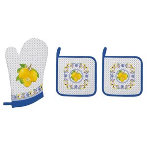Set of oven mitt and 2 cookware hot pads, "Positano" - Nuova R2S