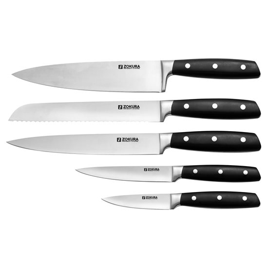 Сет ножева од 6 делова, нерђајући челик, са уграђеним оштрилом за ножеве - Zokura