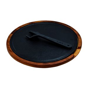 Serving hotplate, cast iron, 29 cm, with wooden stand - LAVA