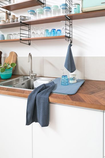 Sett med 2 kjøkkenhåndklær, mikrofiber, 40x60 cm, "Essential", steinblå - Tiseco