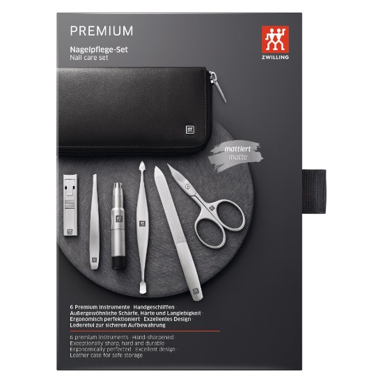 6-daļīgs manikīra komplekts, ādas maciņš, Melns, PREMIUM - Zwilling