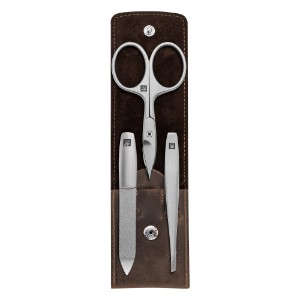 Manicure set, 3 pieces, stainless steel, brown leather case, PREMIUM - Zwilling