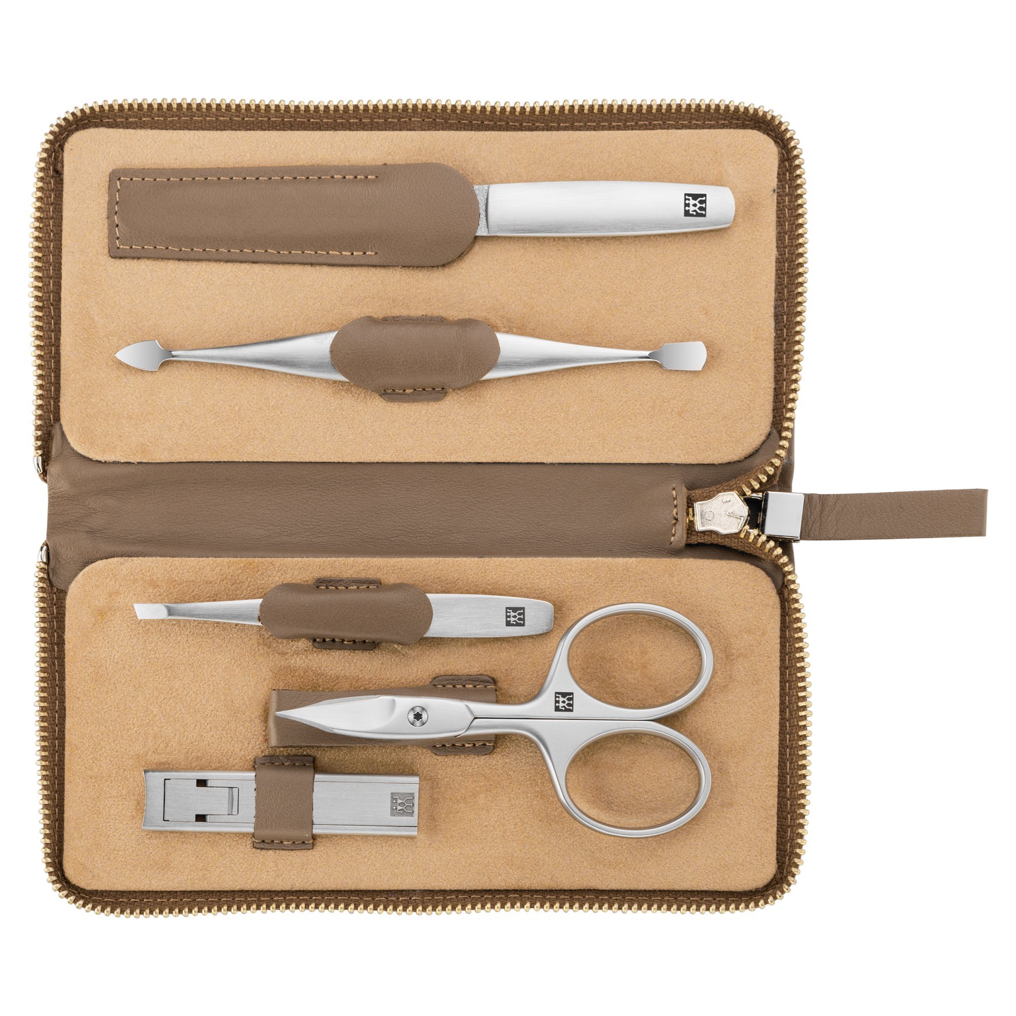 Zwilling KitchenShop manicure Twinox brown 5-piece set, - steel, leather case | nickel-plated
