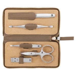 5-piece manicure set, nickel-plated steel, brown leather case - Zwilling Twinox