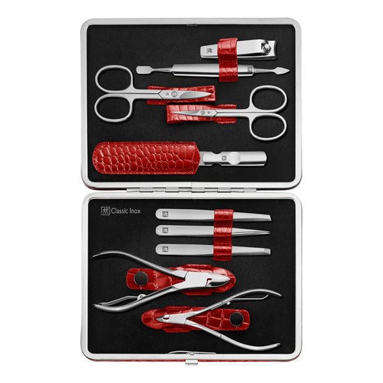 Conjunto manicure 10 peças, carteira couro, Vermelho - Zwilling Classic Inox