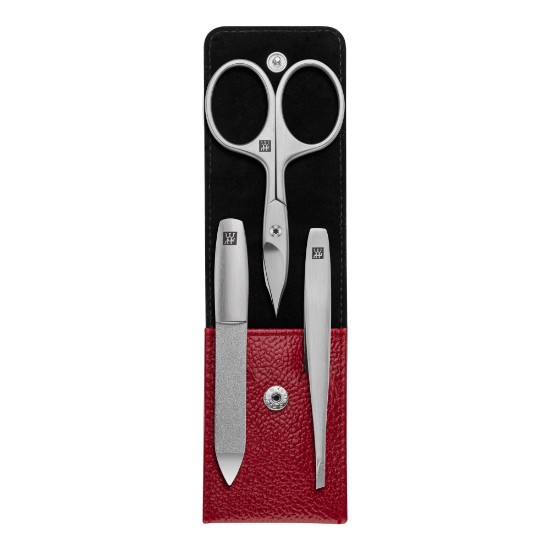 Conjunto de 3 peças de aço inoxidável, estojo de couro vermelho - Zwilling Twinox