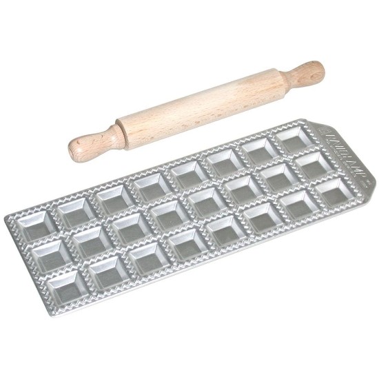 24-compartment mold for classic Ravioli pasta + rolling pin - Imperia