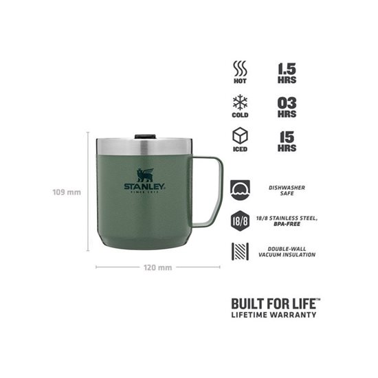 Tasse de camping, acier inoxydable, 350 ml, "Classic Legendary", Hammertone Green - Stanley