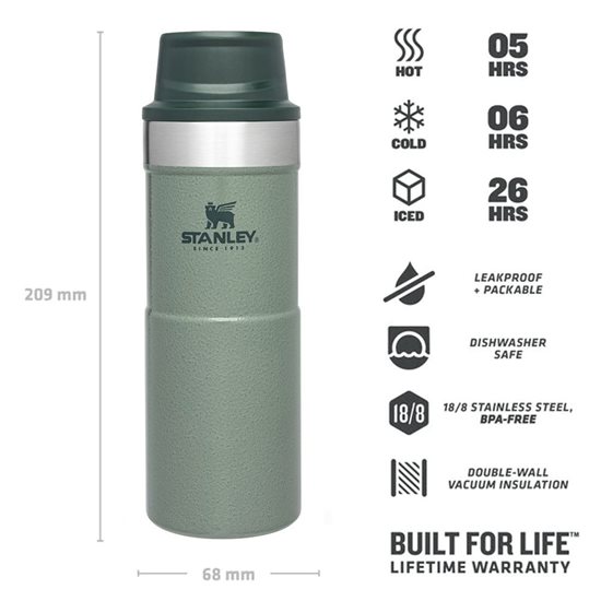 Travel mug, stainless steel, 350ml, "Classic Trigger-Action", Hammertone Green - Stanley