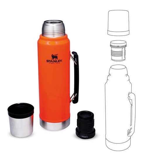 Stainless steel thermal insulating bottle, 1L, "Classic Legendary", Blaze Orange - Stanley