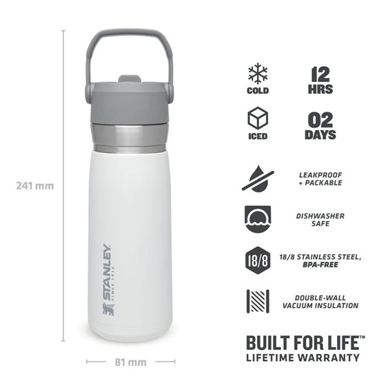 Water bottle, stainless steel, 650ml, "Go Flip Straw", Polar - Stanley