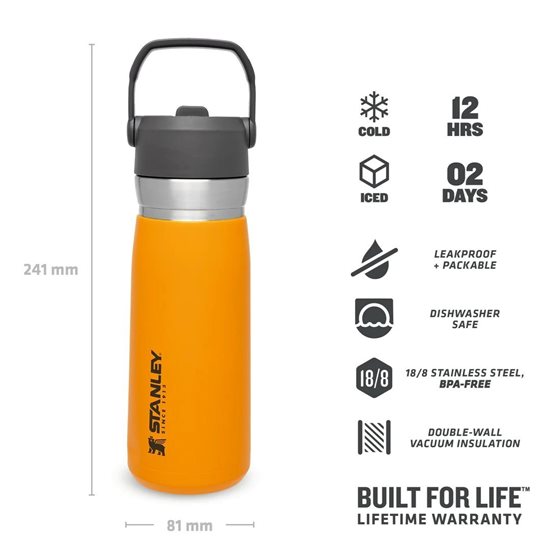 Water bottle, stainless steel, 650ml, "Go Flip Straw", Saffron - Stanley