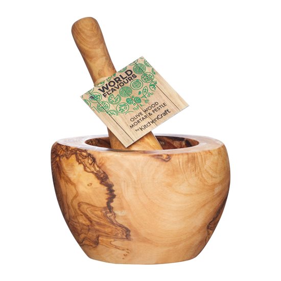 Mortar with pestle, 13 cm, olive wood - Kitchen Craft